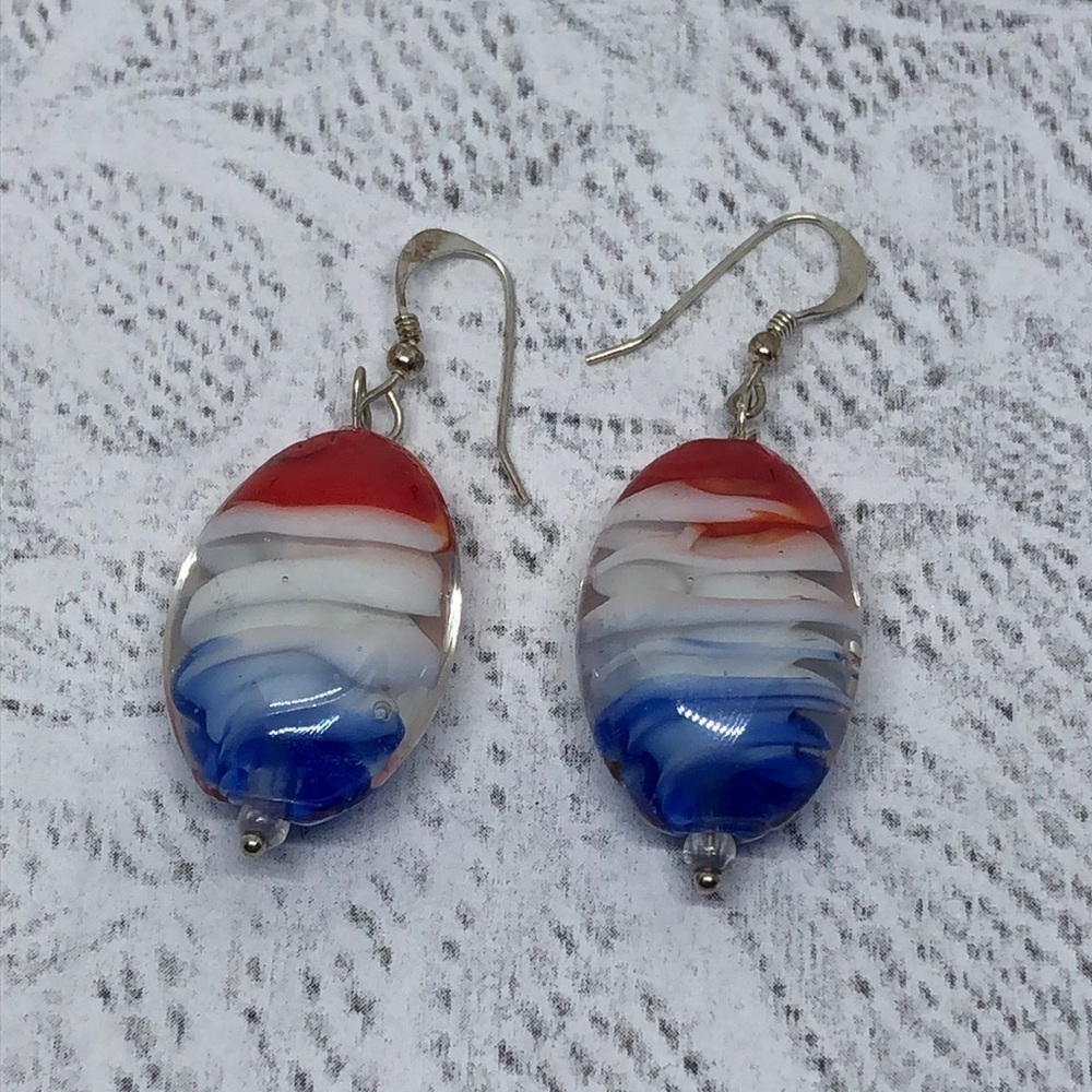 Artisan made art glass sterling silver drop earrings statement